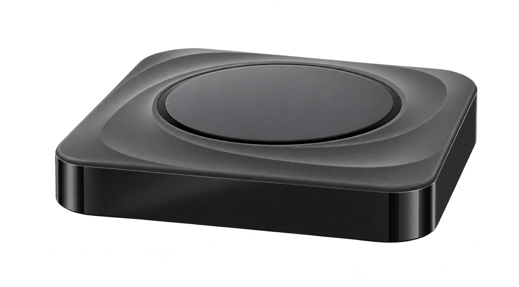 3D-visualisatie van de compacte zwarte Home Assistant hub