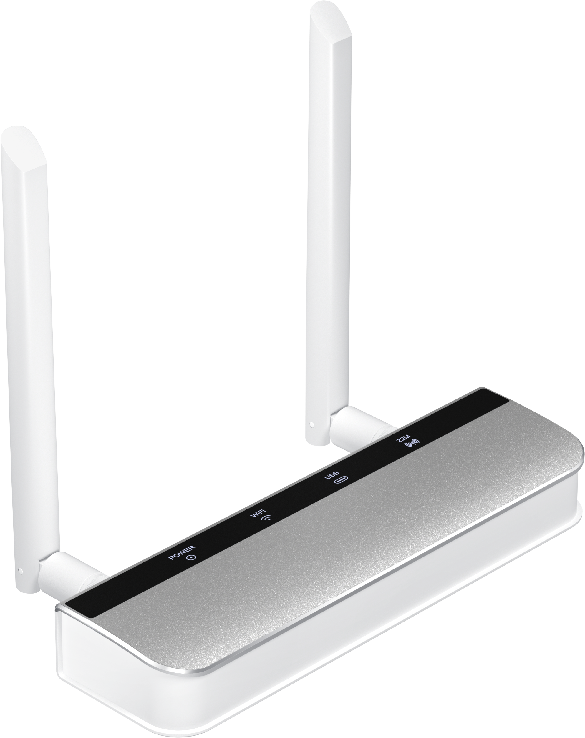 Ethernet- en PoE-radioadapter met twee antennes en statusindicatoren
