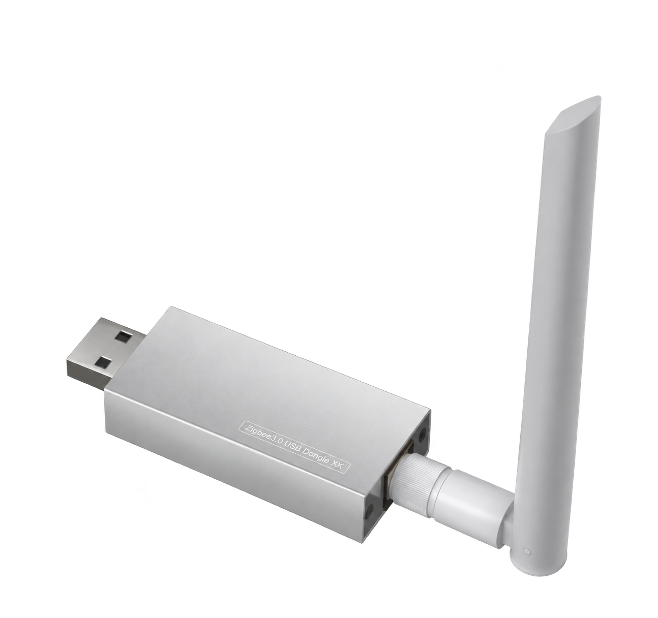 Zilverkleurige USB-radioadapter met externe draaibare antenne